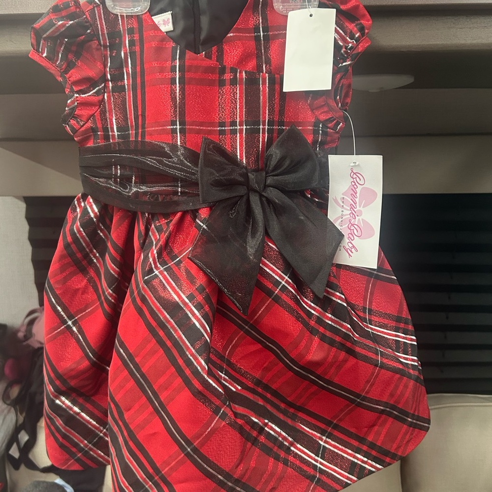 Red Plaid Dress with Black Bow